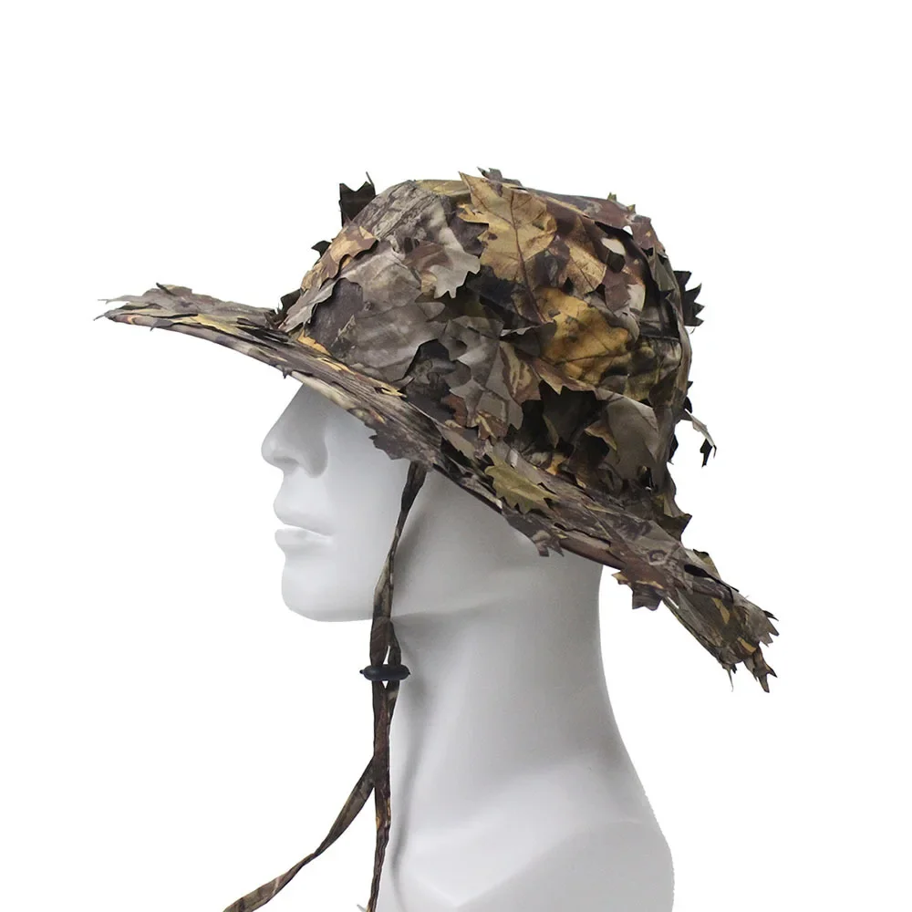 Sombreros Boonie de camuflaje para hombre, gorra táctica de camuflaje con hojas 3D, gorras de francotirador para pesca al aire libre, gorras de béisbol con hojas de jungla, protección solar - imagen 4