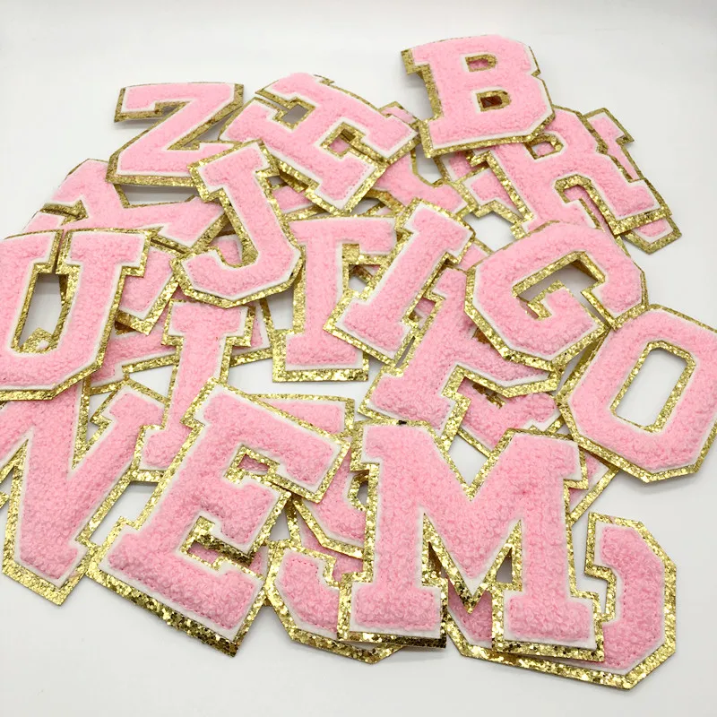 Parches de letras de gran tamaño A-Z para ropa, parches para planchar de Color rosa para ropa, pegatinas de costura, apliques (8CM) - imagen 4