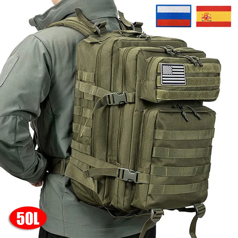 Mochila táctica con parche de bandera para hombre y mujer, bolsa militar de nailon para viaje, senderismo y pesca, 30l y 50L - imagen 2