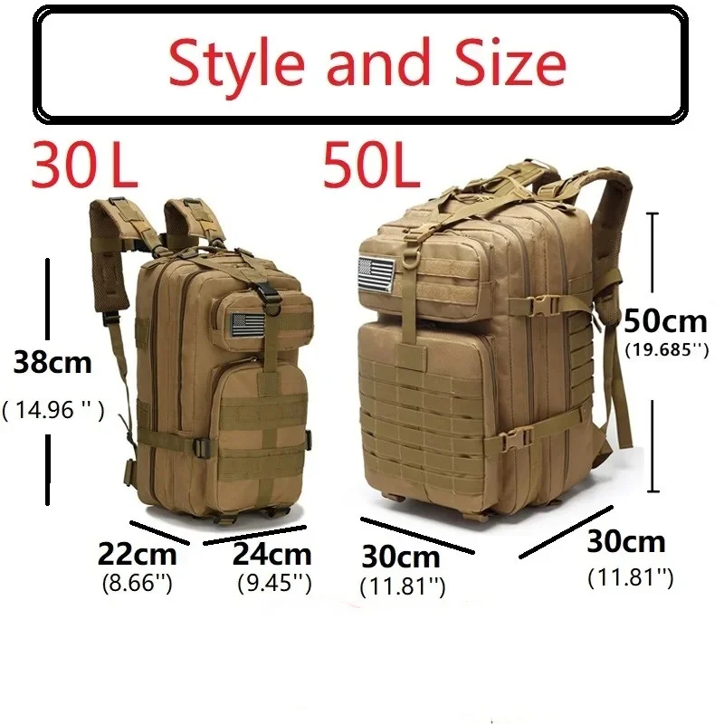 Mochila táctica, paquete de asalto de 3 días, bolsa Molle, 45L, grande, impermeable, para exteriores, senderismo, Camping, viaje, mochila 600D - imagen 3