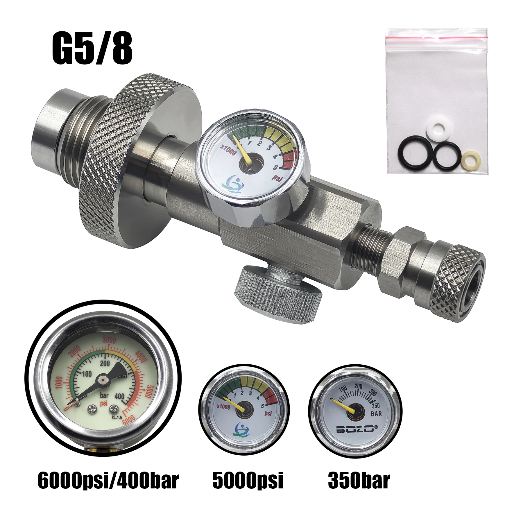 Adaptador de carga de estación de llenado HPA Scuba Diving HP, conector DIN macho/hembra, 6000psi(400bar)/5000psi/350bar Gauge - imagen 3