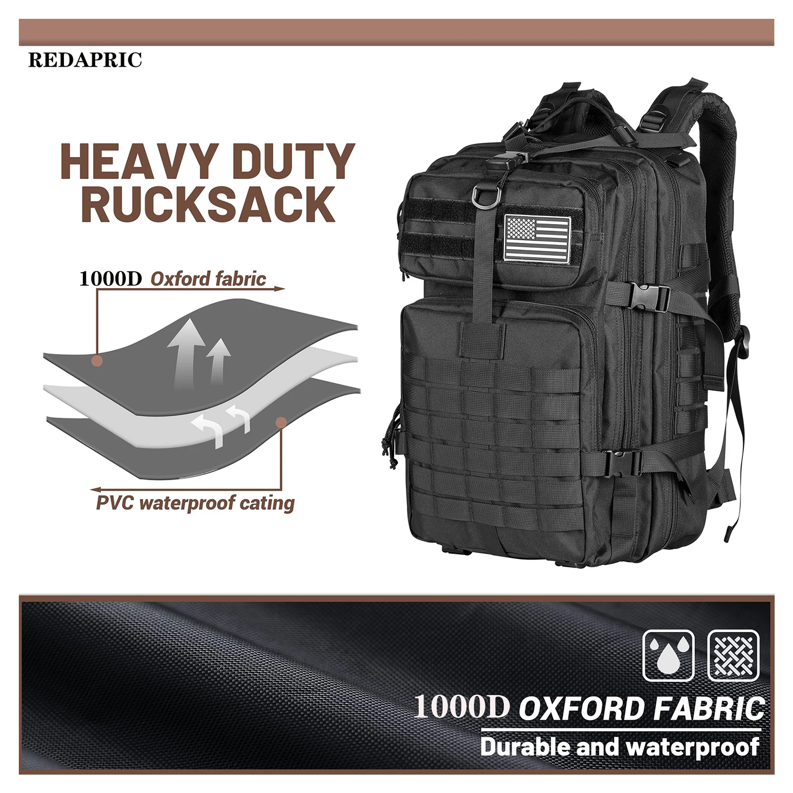 Mochila táctica 45L grande paquete de asalto de 3 días mochila Molle para acampar escalada senderismo pesca, - imagen 2