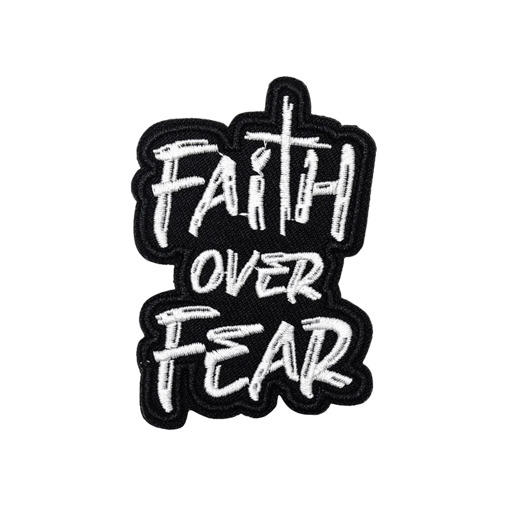 FAITH OVER FEAR Meme cita táctica divertido Velcros parche gancho bucle sujetador pegatina insignia militar para mochila DIY Jean Cap