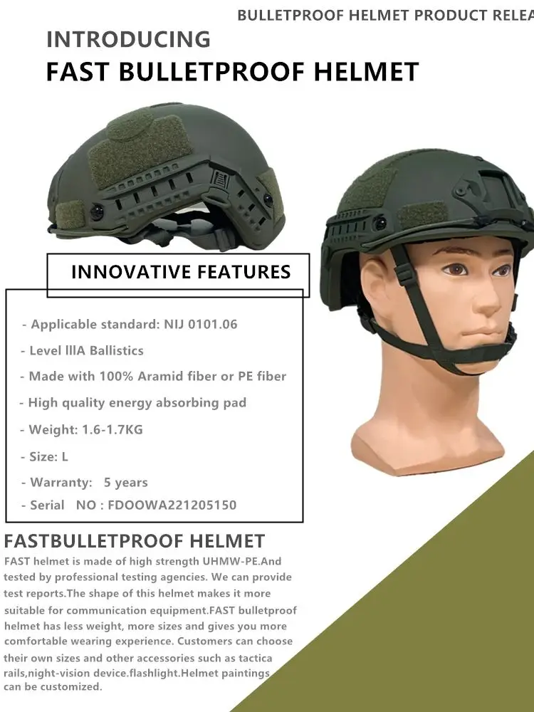 Casco balístico ACH fibra de aramida NIJ IIIA FAST Wendy's - imagen 5