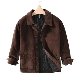 Otoño Invierno nueva chaqueta de algodón 100% para hombres abotonada abrigo Casual de pana prendas de vestir exteriores para hombres bolsillos ropa gruesa al aire libre