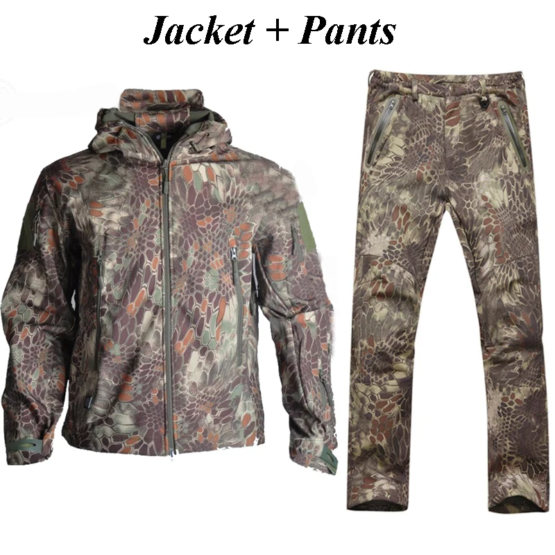 Ropa de camuflaje de caza táctica al aire libre para hombres, trajes militares de senderismo, Camping, chaqueta Softshell + Pantalones Tad Sharkskin - imagen 2