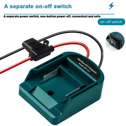 Convertidor adaptador de batería externa para batería Makita de 14V/18V, caja de herramientas eléctricas DIY, accesorios de enchufe mod, fusible y interruptor de encendido/apagado