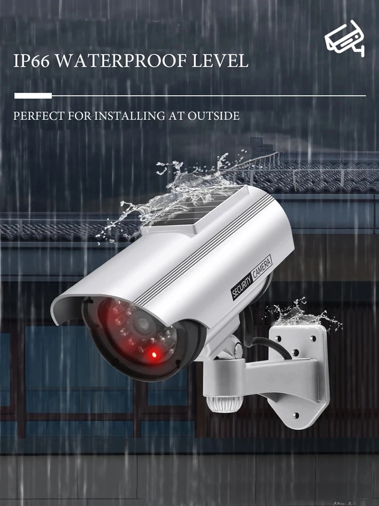 Cámara impermeable simulada con energía Solar, cámara tipo bala CCTV falsa, sistema de seguridad de vigilancia para asustar al ladrón, Led rojo intermitente - imagen 4