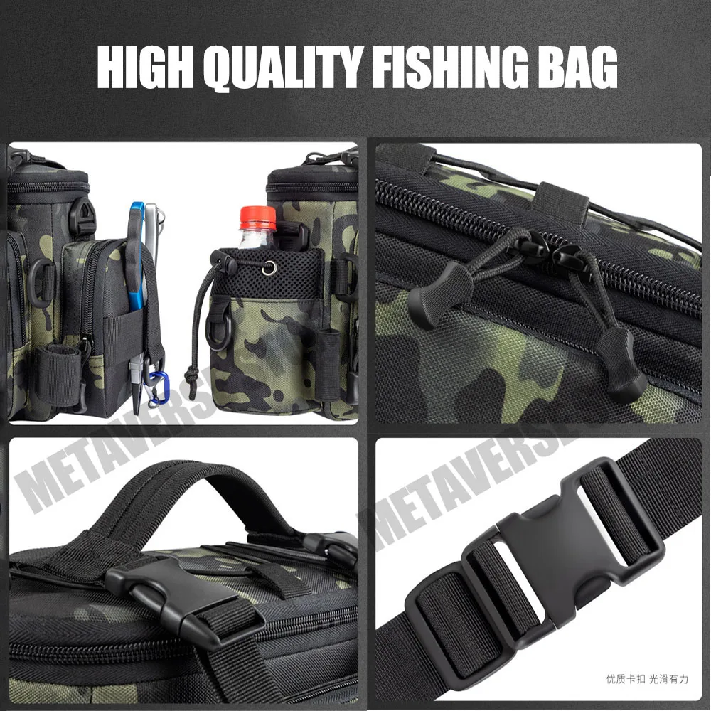Bolsa de aparejos de pesca de camuflaje multifunción para hombre, mochila de pesca de cintura cruzada, almacenamiento de Señuelos de Pesca, caja de carrete de caña de engranaje - imagen 5