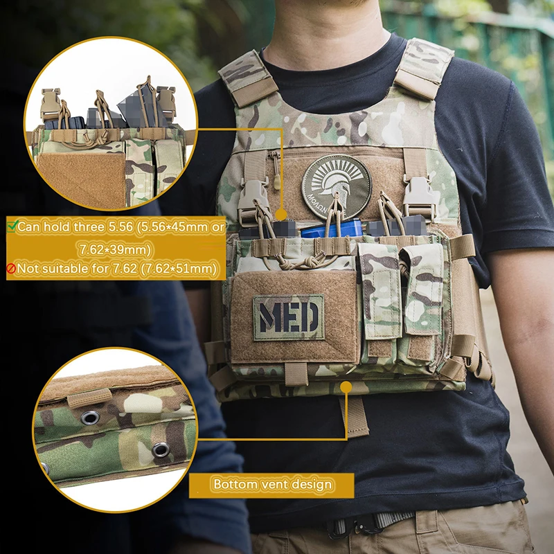 Bolsa doble con solapa frontal, riñonera Abdominal de doble pila, bolsa táctica Airsoft Triple Mag para chaleco de caza FCPC FCSK - imagen 4