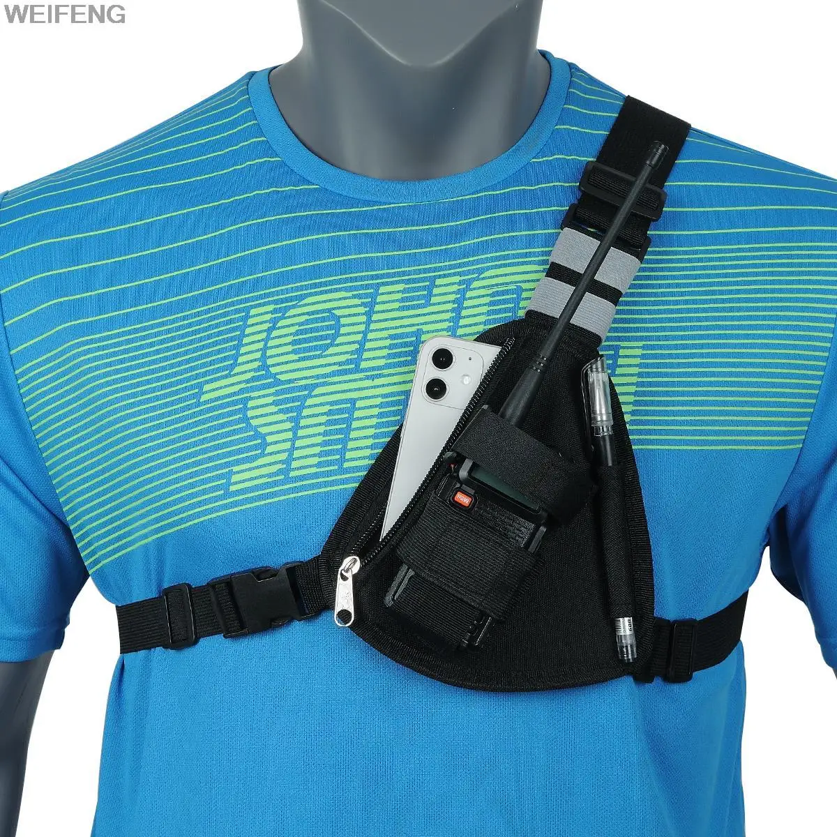 Bolsa táctica de walkie-talkie para el pecho, funda de Radio para el hombro, paquete de pecho para teléfono, funda de Radio bidireccional para exteriores - imagen 5