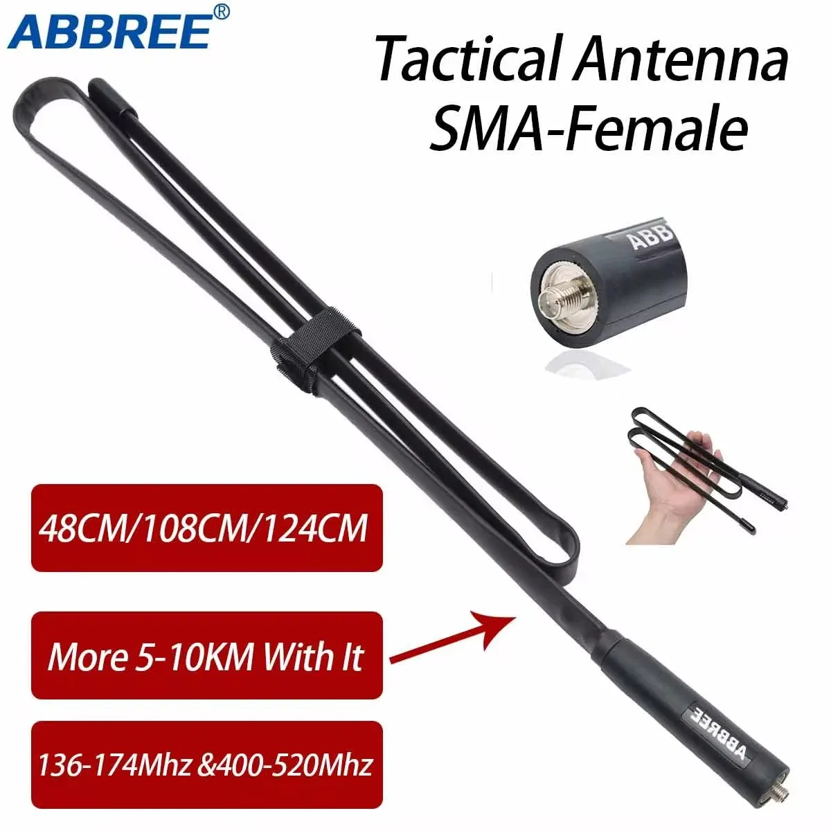 ABBREE CS antena táctica SMA-hembra de doble banda VHF UHF plegable para Walkie Talkie Baofeng UV-5R BF-888S UV-5RH Quansheng UV-K5
