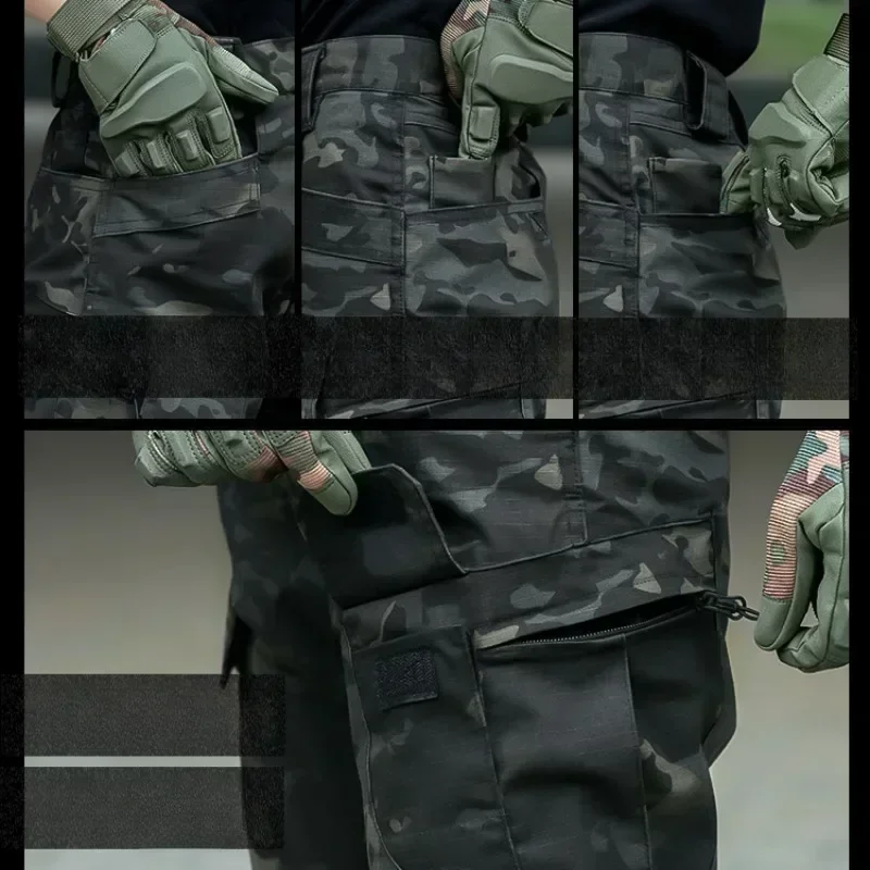 Trajes al aire libre para hombre, camiseta transpirable duradera para exteriores, pantalones, conjuntos para hombre, ropa de trabajo, trajes de caza de entrenamiento militar, camuflaje con múltiples bolsillos - imagen 5