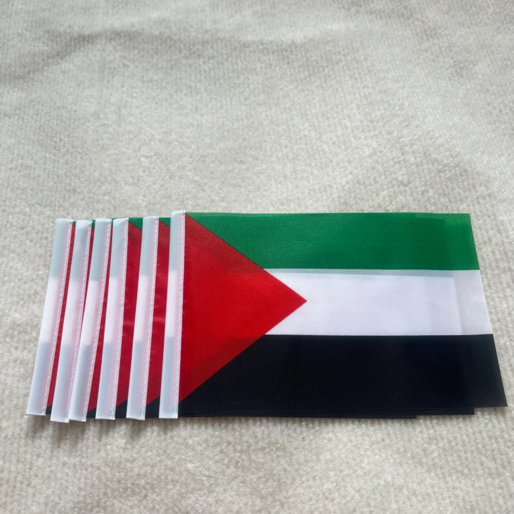 Bandera palestina pequeña ondeante a mano, 14x 21cm, pancarta palestina portátil, asta de bandera de plástico resistente a la decoloración de poliéster para eventos - imagen 3