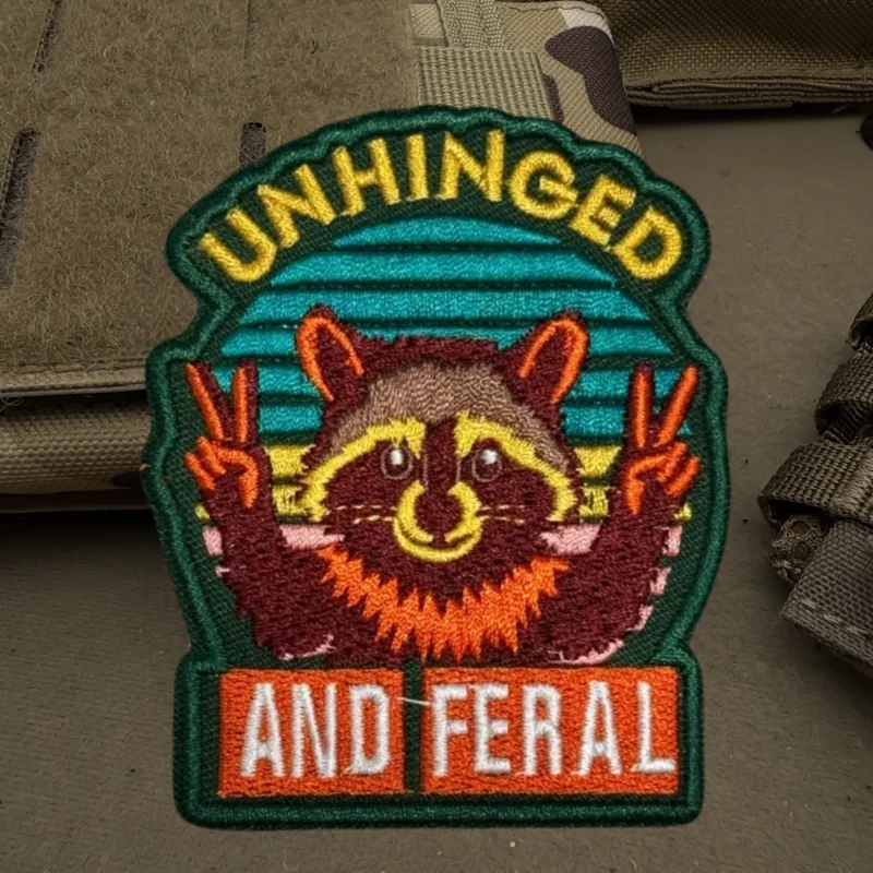 Parche bordado de mapache desengrasado y Feral, chaleco táctico, insignia de moral con gancho y bucle, pegatinas para mochila, parches para brazalete para ropa - imagen 5