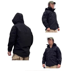 Chaqueta táctica de algodón para caza, Top negro puro, abrigo grueso cálido a prueba de frío para exteriores, camisas con capucha de combate, ropa