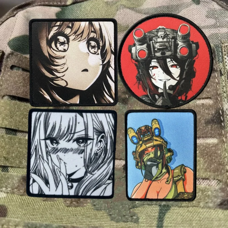 Parche táctico de Anime para chica, insignias de moral, parches militares con gancho, pegatinas para mochila, brazalete