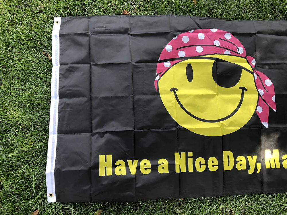 SKY FLAG-tela de poliéster amarillo y negro, 90x150cm, 3x5fts Have A Nice Day Matey, One Eyed Pirate Smile, Cosplay Party Sign Flag - imagen 3