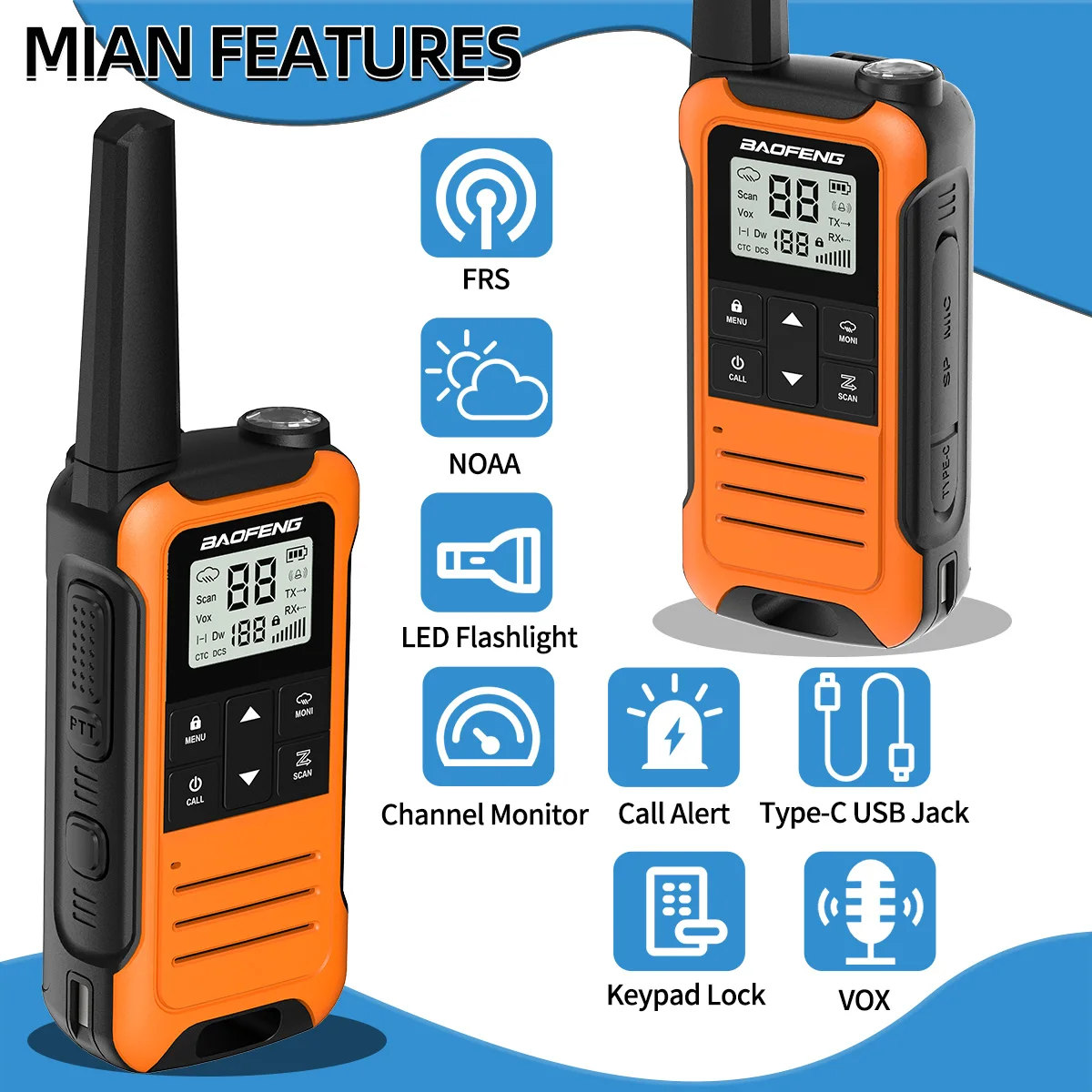 2 uds Baofeng F22 Mini Walkie Talkie PMR FRS cargador tipo C recargable portátil de larga distancia para caza al aire libre Radio aficionado - imagen 3