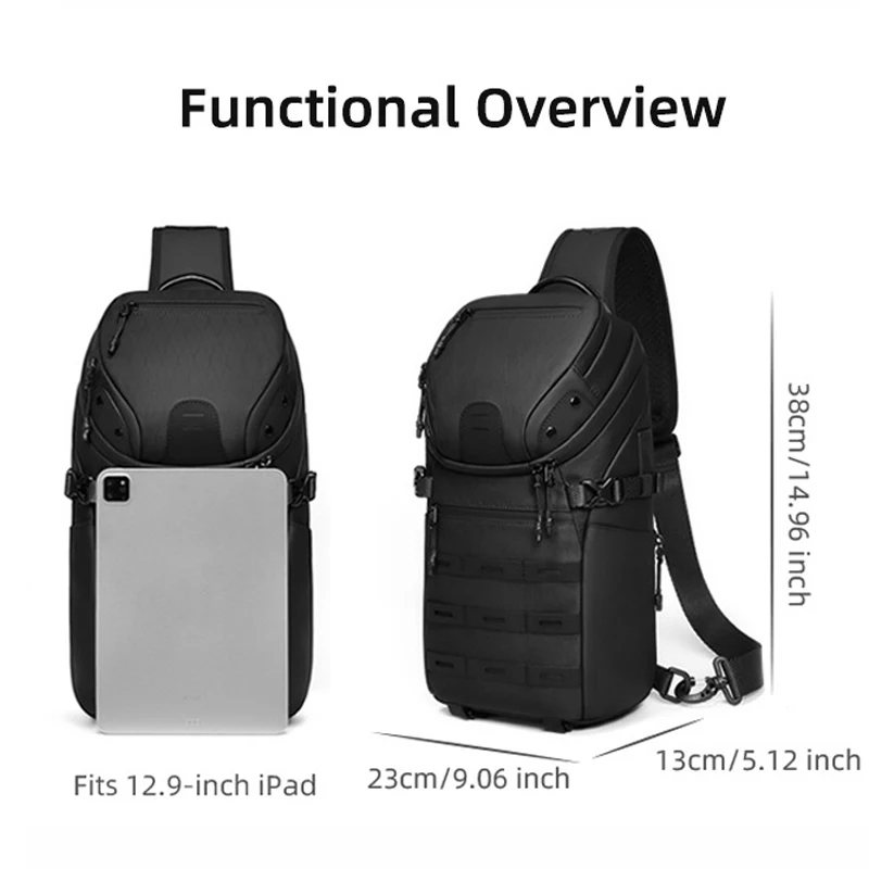 Bolsa de pecho táctica USB MOLLE – riñonera cruzada para hombre - imagen 3