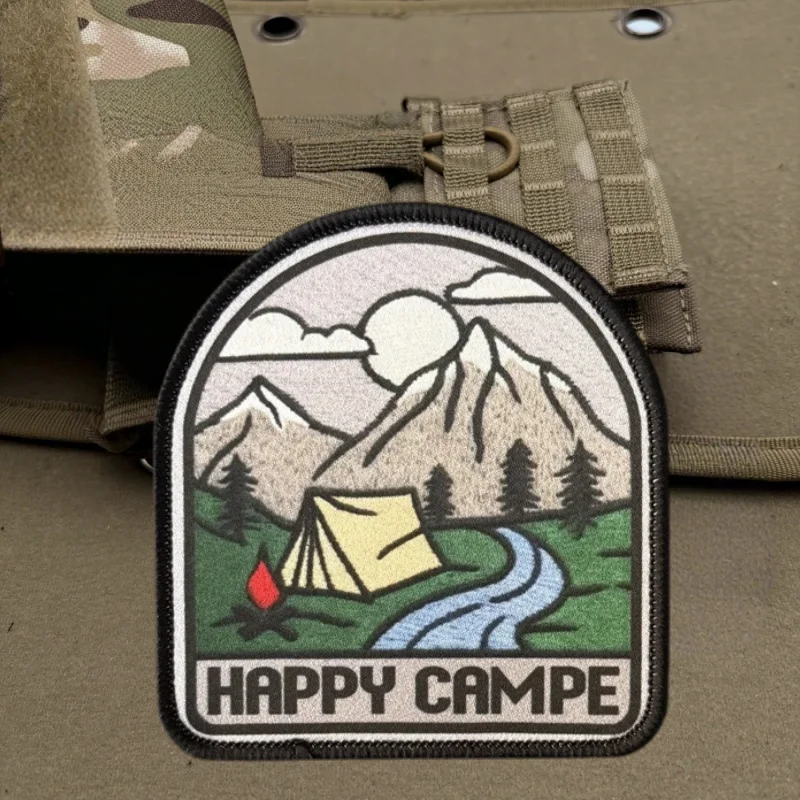 Parche de Impresión Chevron HAPPY CAMPE, Parche Táctico con Gancho y Bucle, Insignia de Moral, Adhesivo Decorativo para Mochila, Parches para Ropa - imagen 4