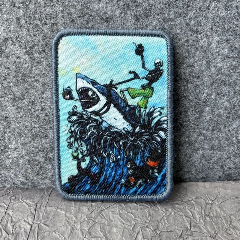 Insignias de moral táctica "Shark Rider", parches para ropa, gancho y bucle, parche estampado militar, brazalete, pegatina para mochila - imagen 4
