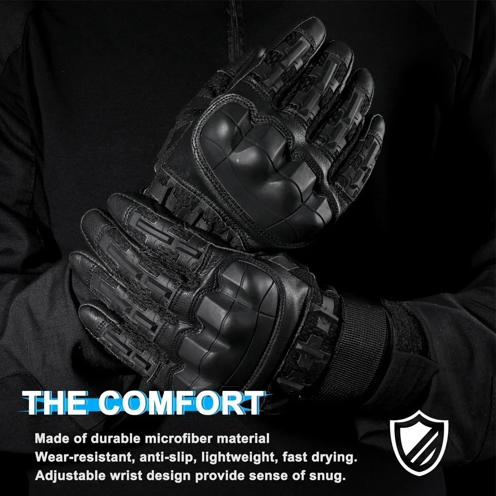 Guantes tácticos de cuero PU para hombre, guantes deportivos profesionales para pantalla táctil, caza al aire libre, senderismo, combate, Airsoft, guante de tiro de dedo completo - imagen 5
