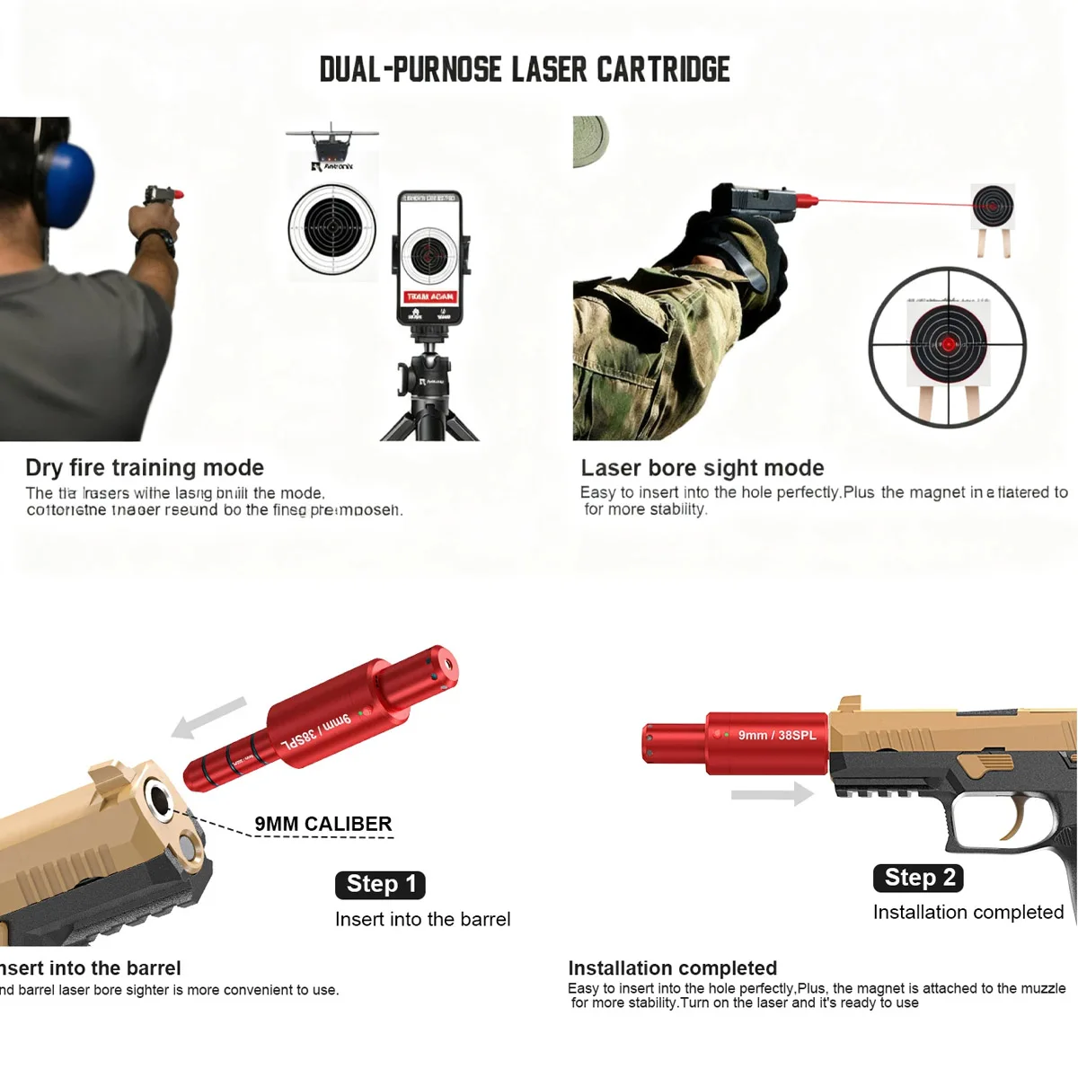 Entrenador de luz verde roja magnética multifuncional, 9x19mm, 9MM, 38SPL, doble propósito para mira telescópica, entrenamiento y calibración G17 G19 - imagen 5