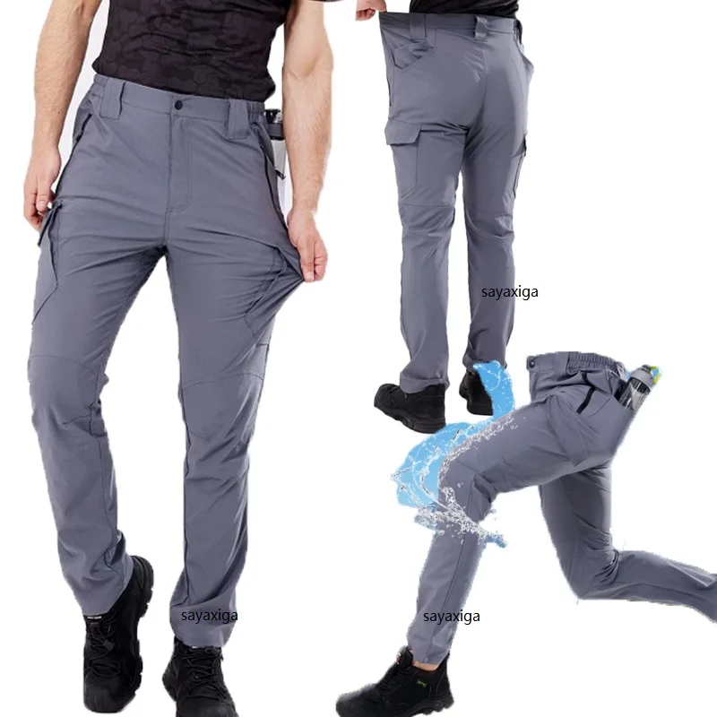 Pantalones de trabajo de alta elasticidad, pantalones de senderismo resistentes al desgaste con múltiples bolsillos, pantalones de trabajo, pantalones de trabajo para hombres con rodilleras impermeables - imagen 5