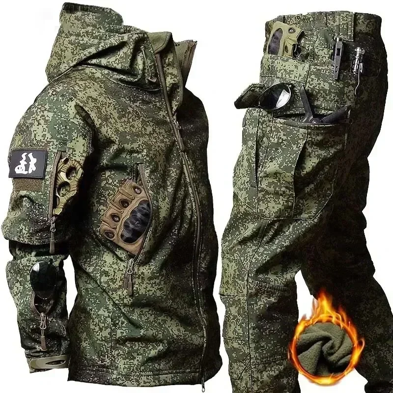 Uniforme táctico para hombre, conjuntos de camuflaje, traje de combate de lana de concha suave, cortavientos, cálido, con múltiples bolsillos, ropa de caza al aire libre, entrenamiento - imagen 3