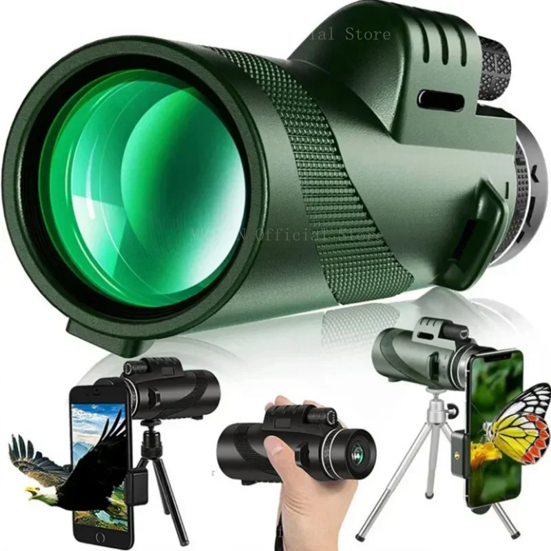 Potente telescopio Monocular HD 80X100 portátil con trípode Clip para teléfono móvil caza, observación de aves, Camping y senderismo - imagen 2