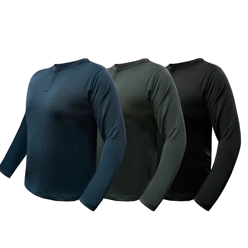 MAUHOSO Henley Camisetas informales con botones y manga larga para hombre