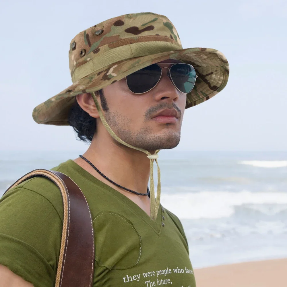 Sombrero táctico transpirable para pesca, gorro de cubo ajustable de camuflaje para verano, senderismo, caza, deportes, plegable, a prueba de viento - imagen 4