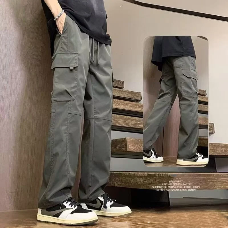 2025 pantalones de calle informales para hombre, pantalones Cargo rectos a la moda, pantalones de chándal resistentes al desgaste con múltiples bolsillos para verano, 2/1 Uds.