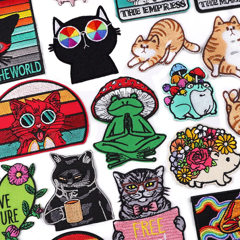 Parche bordado de rana/gato, parche de animales de dibujos animados, parches para planchar para ropa, parches termoadhesivos para ropa, pegatinas para coser pantalones vaqueros