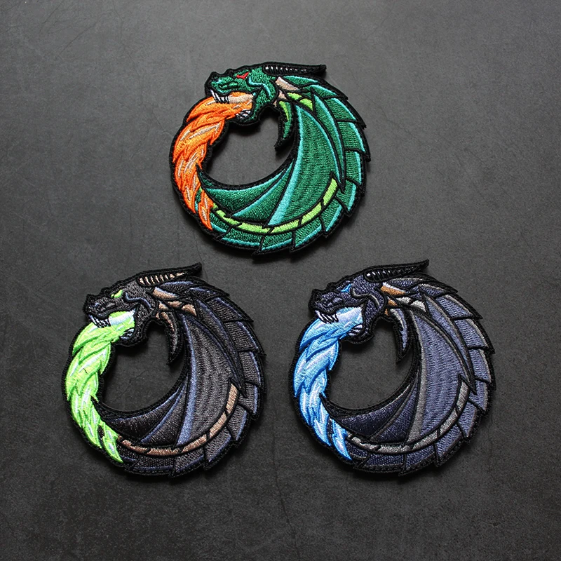 Accesorios para bolsa al aire libre, brazalete de dragón de hielo, insignia Premium totalmente bordada, corte ahuecado, moral, dragón de fuego, parche para casco DIY - imagen 3