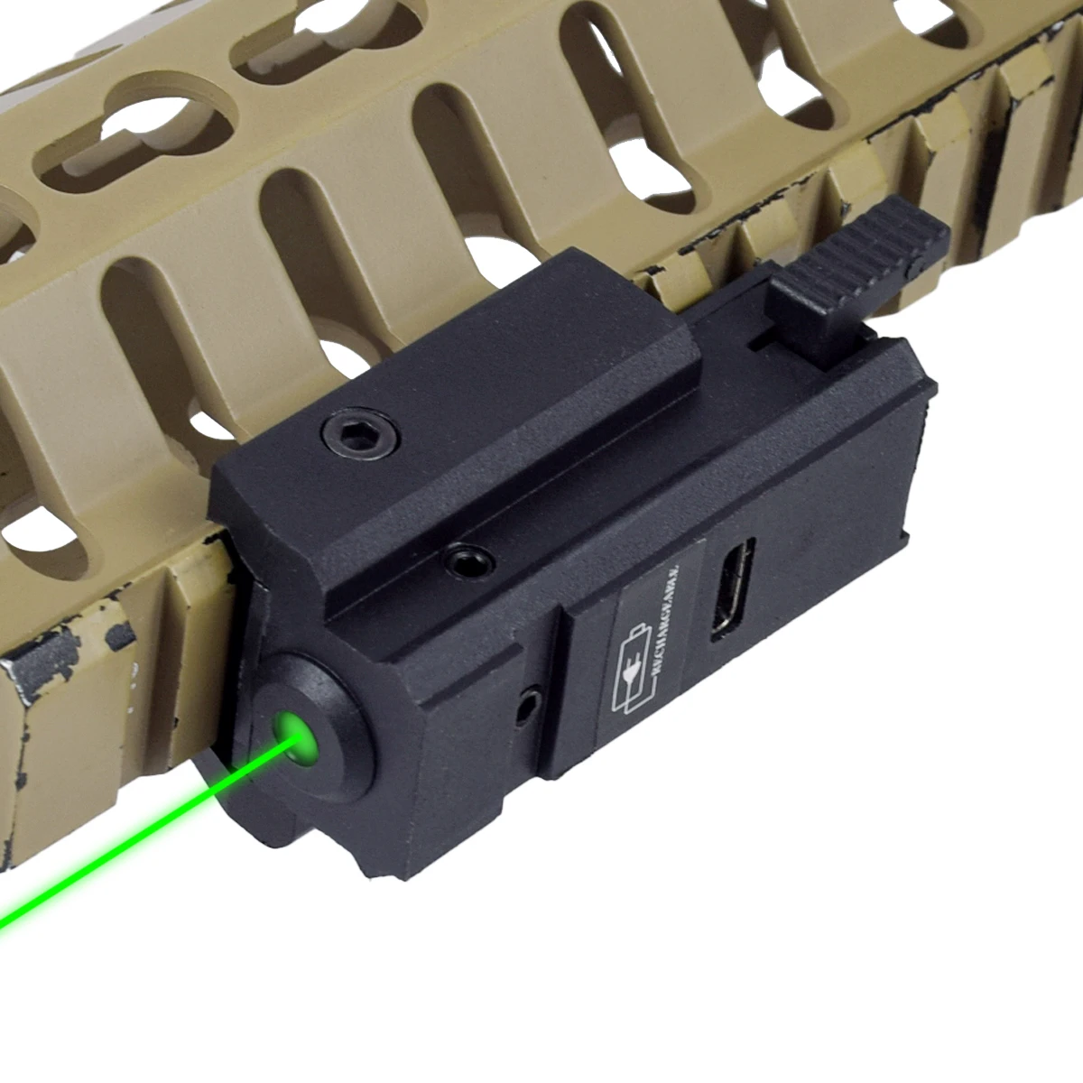 Mira láser con carga USB táctica, punto rojo/verde para riel de 11mm/20mm, compatible con Glock G17/G19, puntero de puntería de caza - imagen 2