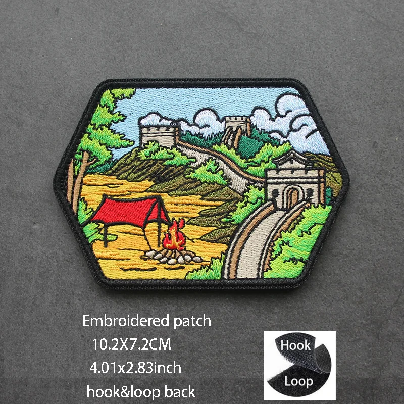 Nueva luz de luna noche fogata paisaje al aire libre gran pared bolsa insignia DIY brazalete grande moral gancho bucle mochila chaqueta parche - imagen 5