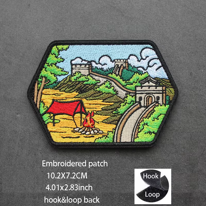 Nueva luz de luna noche fogata paisaje al aire libre gran pared bolsa insignia DIY brazalete grande moral gancho bucle mochila chaqueta parche - imagen 5