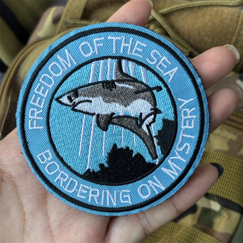 Pegatinas de parche bordado de tiburón para ropa, parches tácticos con gancho y bucle, pegatinas para mochila - imagen 5