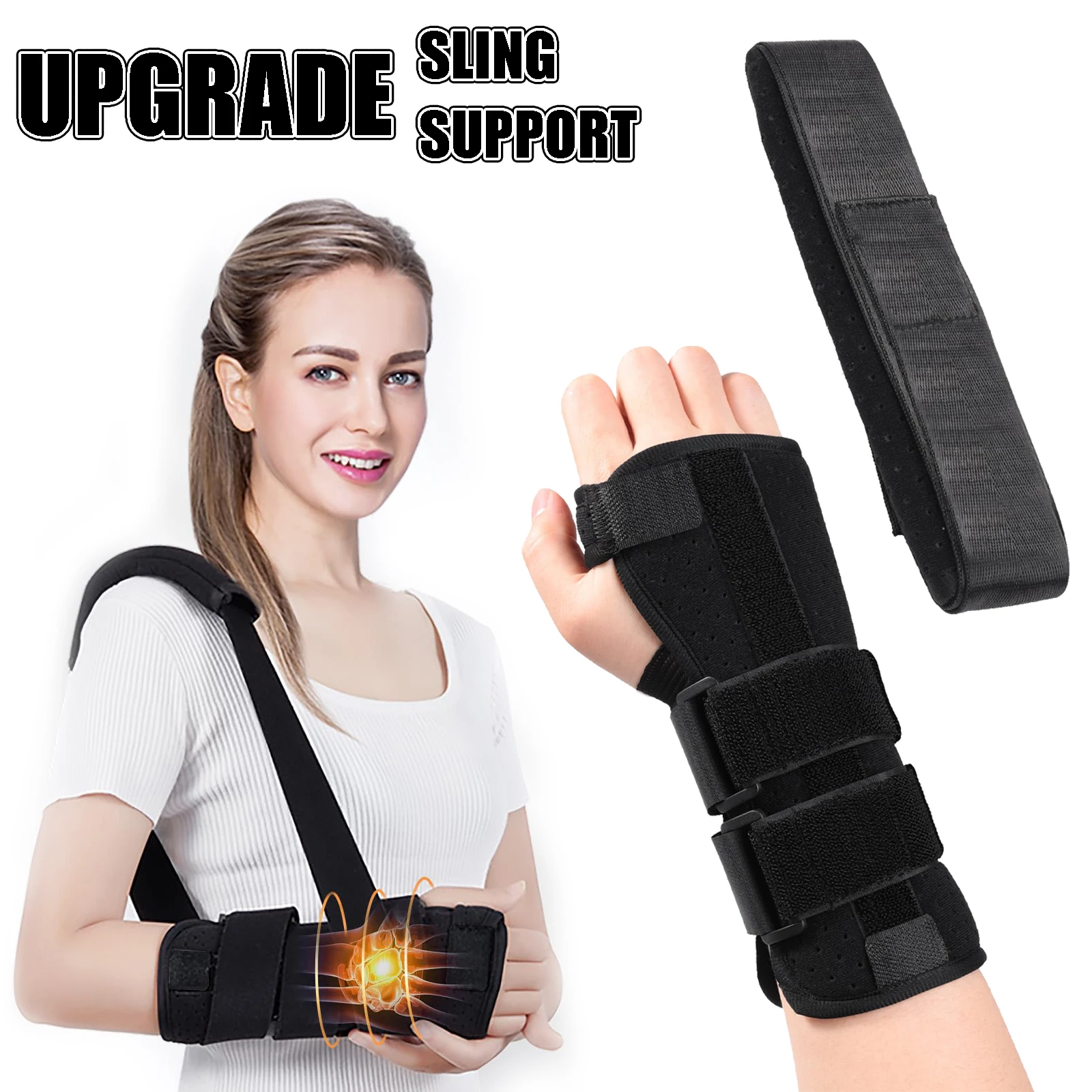 Muñequera del túnel carpiano, soporte nocturno para mano izquierda, soporte de mano ajustable con férulas reemplazables y eslinga para tendinitis