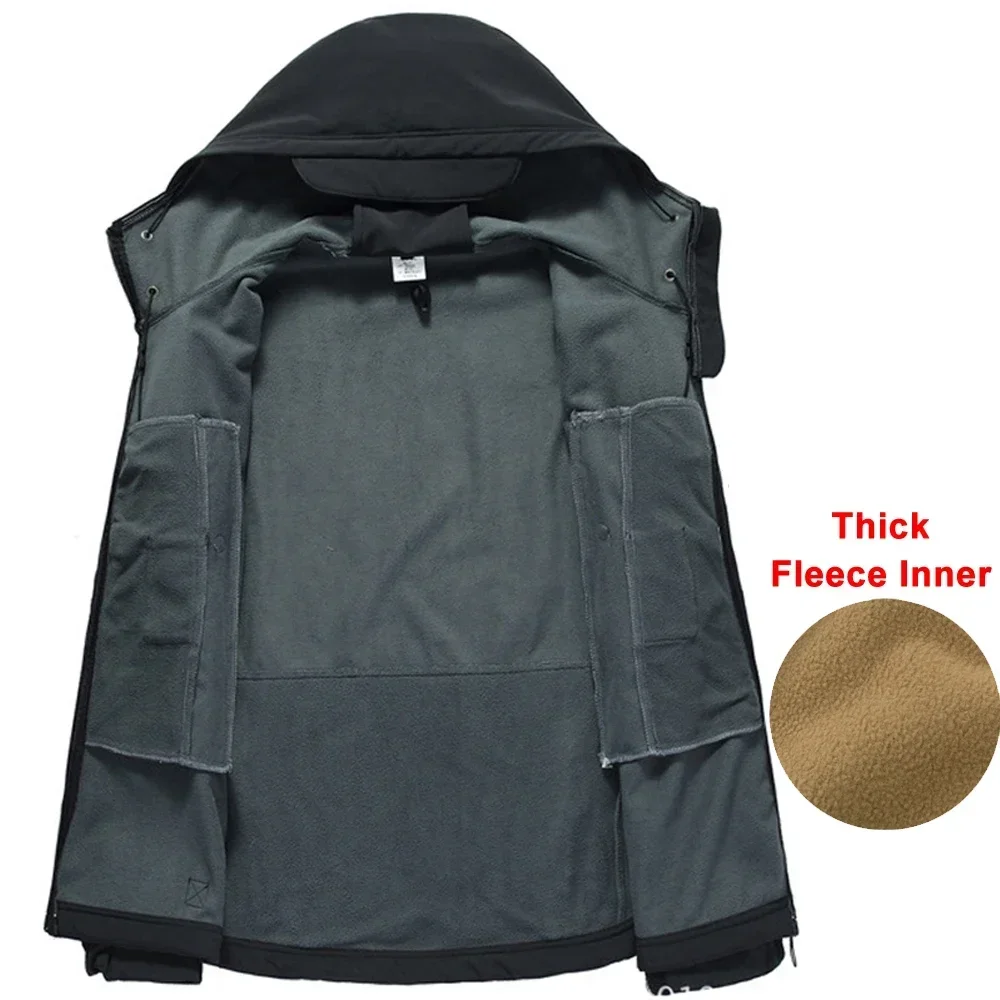 Chaquetas de caza de piel de tiburón para hombre, abrigos de bombardero tácticos impermeables a prueba de viento, chaquetas de senderismo con capucha - imagen 3