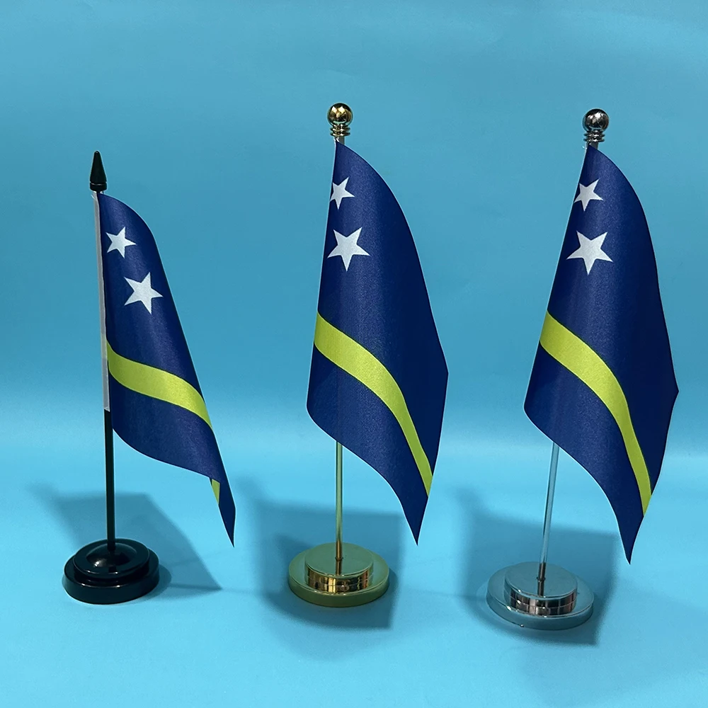 BANDERA DE SKY Bandera de escritorio de oficina Bandera de Curacao 14x21 cm poliéster Curacao Banner nacional Adornos de escritorio Banderas