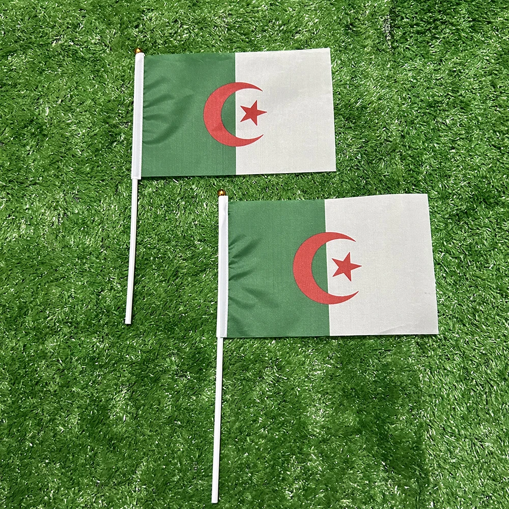 BANDERA DE SKY ALG Argelia bandera de mano 14x21cm volando poliéster Argelia bandera nacional ondeando a mano Banner desfile de actividades de oficina - imagen 2