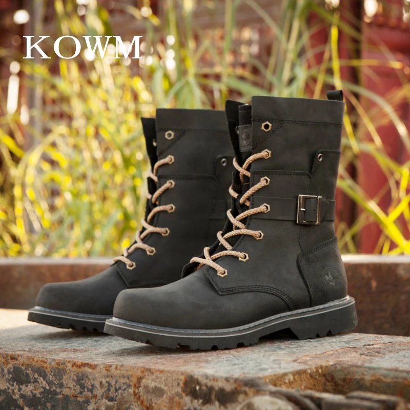 KOWM-Botas de senderismo de piel de vaca para hombre, botas de caza impermeables, botines tácticos de combate en el desierto, zapatillas para caminar para hombre y mujer - imagen 4