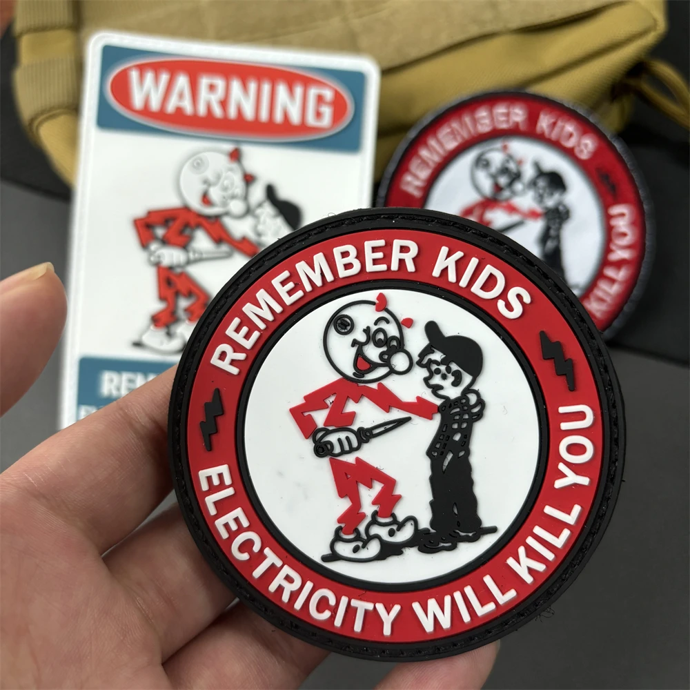 Parches tácticos de PVC para niños, pegatinas de mochila, insignia de moral militar, recordatorio de advertencia, gancho y bucle divertido - imagen 5