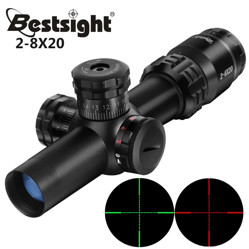Mira óptica compacta 2-8x20, mira telescópica iluminada roja y verde para Rifle con bloqueo de ajuste, mira telescópica para caza