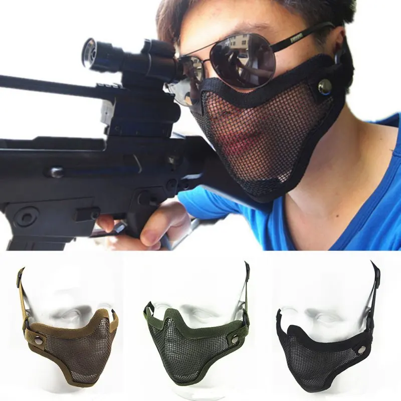 1 unidad de protección táctica para Paintball, malla protectora de camuflaje para caza, Airsoft, malla metálica de acero, media cara - imagen 2