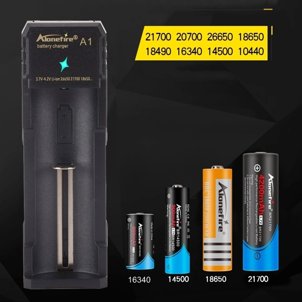 Alonefire A1 cargador USB 3,7 V linterna recargable faro antorcha Li-ion cargador de batería para 18650/16340/14500/21700/26650 - imagen 3