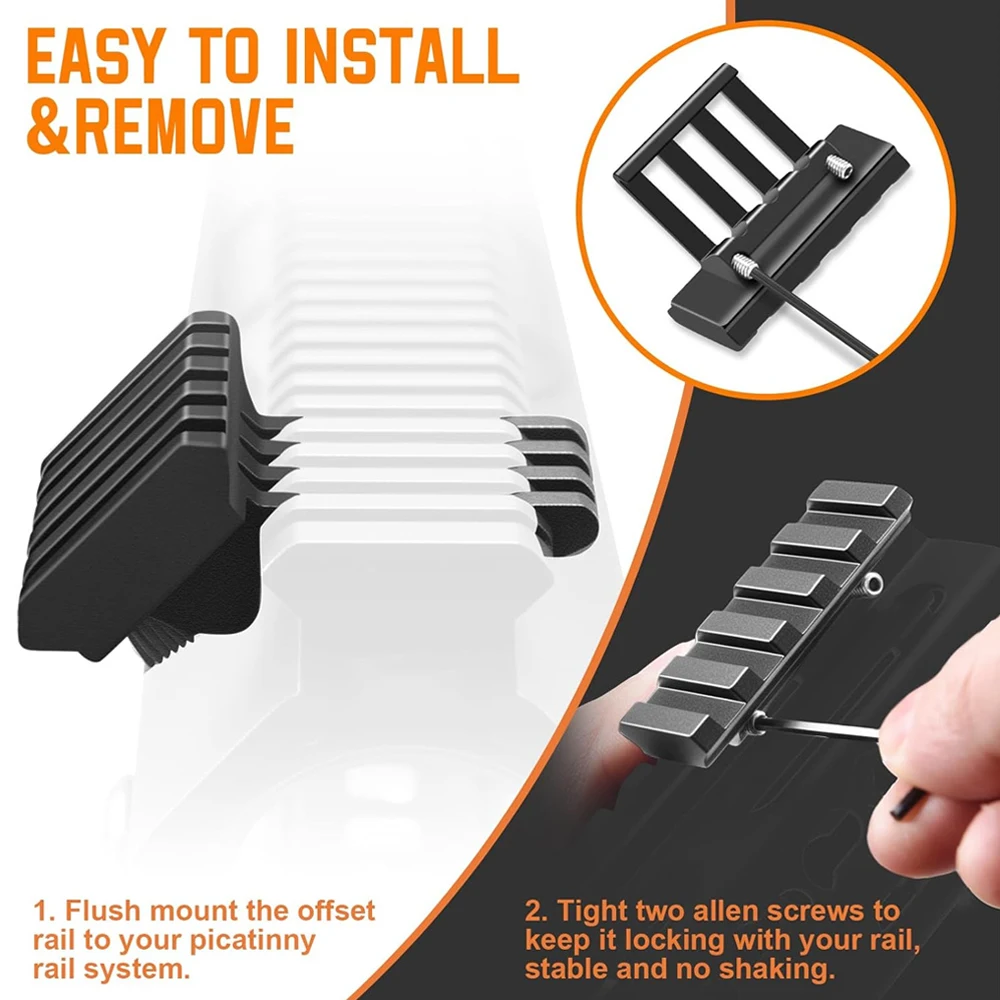 Adaptador de montaje en riel compensado táctico de 5 ranuras, riel lateral Picatinny de perfil bajo de 45 grados para linterna, mira de punto rojo - imagen 3